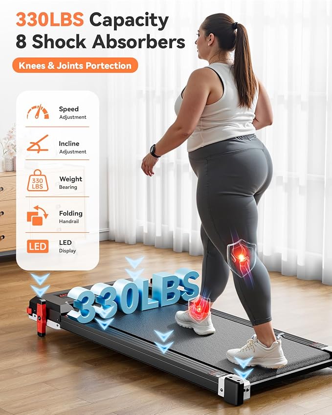 Walking Pad Treadmill, Anylife Incline Walking Pads Under Desk 330lb Capacity, 2.5HP Portable Treadmills for Home, Compact Treadmill Small Running Pad with LED Display, Remote Control