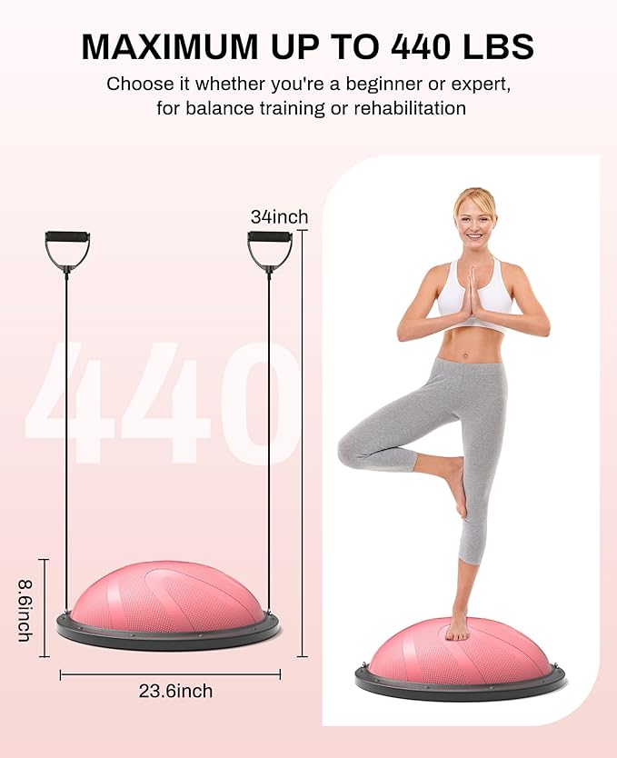 nonogo Half Balance Ball Trainer with Resistance Bands & Small Exercise Ball, Stability Ball for Core Strength, Full Body Workout, Yoga, Fitness, Physical Therapy