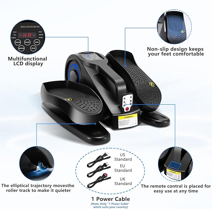 Under Desk Elliptical Machine, Adjustable Speeds Electric Trainer with Remote, Portable Seated Pedal Leg Exerciser for Teens Seniors and Adults