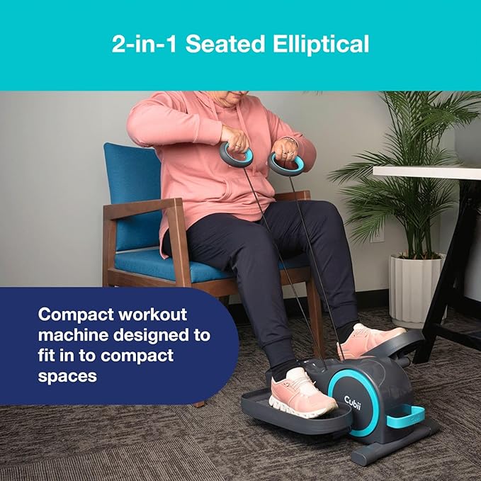 Cubii Total Body - Compact 2-in-1 Elliptical with 12 Resistance Levels, Low-Impact Cardio & Strength Training with an Ergonomic Pulley System for a Full-Body Workout - Adult to Senior