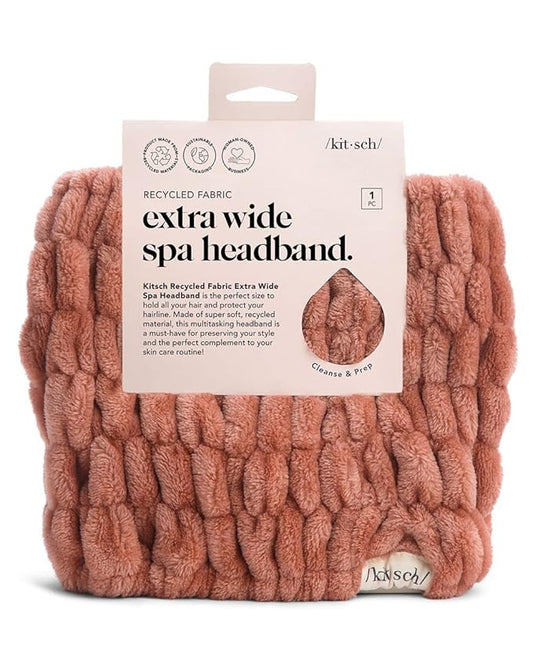 Kitsch Spa Headband for Women - Soft, Stretchy Skincare Headband for Washing Face, Makeup & Facials | Extra-Wide, Non-Slip for Beauty Routines & Self-Care - Dusty Rose
