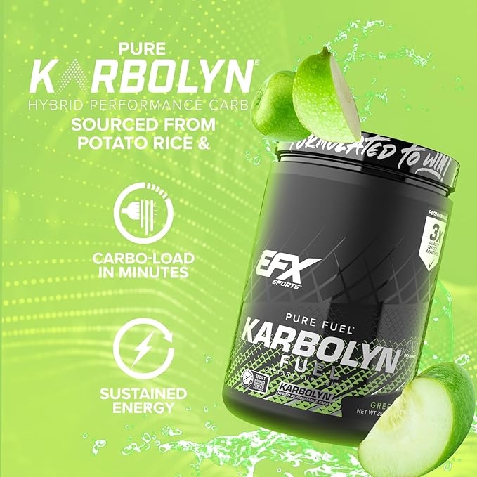 EFX Sports Karbolyn Fuel | Fast-Absorbing Carbohydrate Powder | Carb Load, Sustained Energy, Quick Recovery | Stimulant Free | 18 Servings (Green Apple)