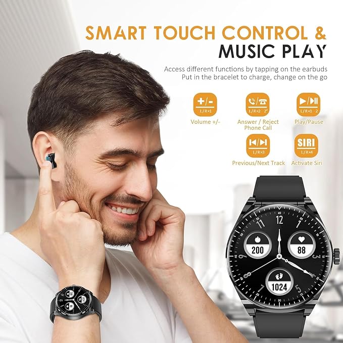 Smart Watch with Earbuds,2 in 1 Watch with Earbuds for Android iOS Can Receive Calls Messages Sleep Tracker Calorie Counter for Men Women