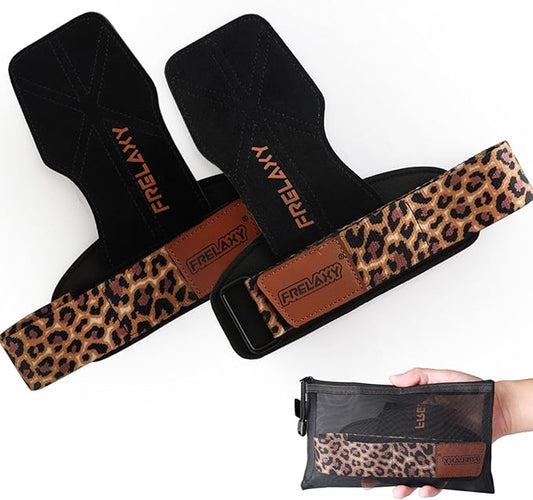 Frelaxy Lifting Wrist Straps Women and Men, Weight Lifting Grips with Cushion Wrist Loop, Double Layer Leather and Storage Pouch, Gym Workout Straps for Deadlift and Powerlifting