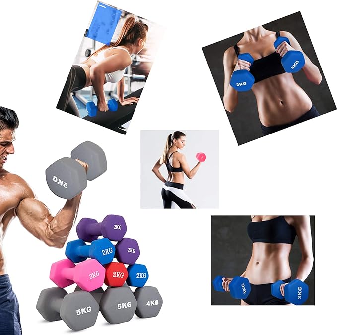 Portzon Weights Dumbbells 10 Colors Options Compatible with Set of 2 Neoprene Dumbbells Set,1-15 LB, Anti-Slip, Anti-roll, Hex Shape for Shoulder,Neck, and Hand Training for Seniors