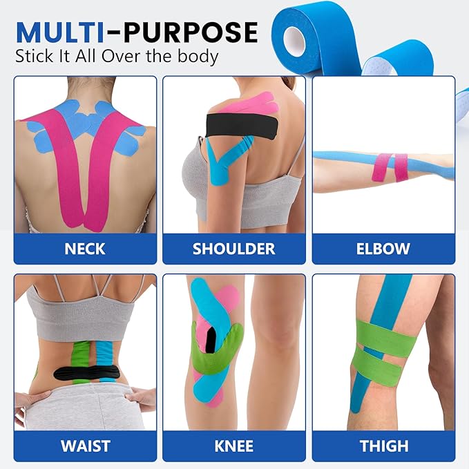 5 Rolls Kinesiology Tape, 5 Colors 2 inch x 16.4 Feet Waterproof Athletic Tape, Uncut Kinetic Tape, Elastic Muscle Tape, Sports Tape, Knee Tape for Exercise and Daily Use