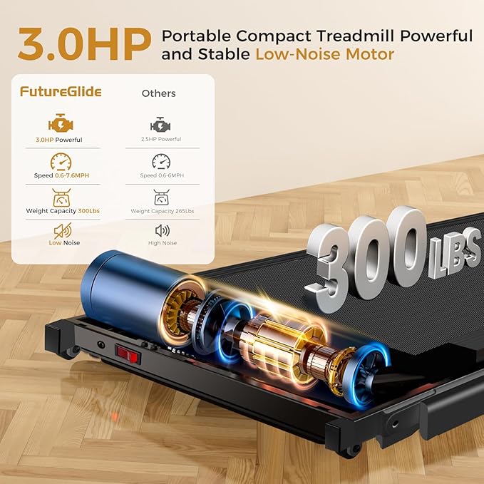 Portable Treadmill with Handle, 3.0HP Walking Pad Treadmill, Electric Compact Treadmills,Treadmills for Home Small Space with 12 Preset Programs, Walking Pad with Handle,300 LBS Capacity