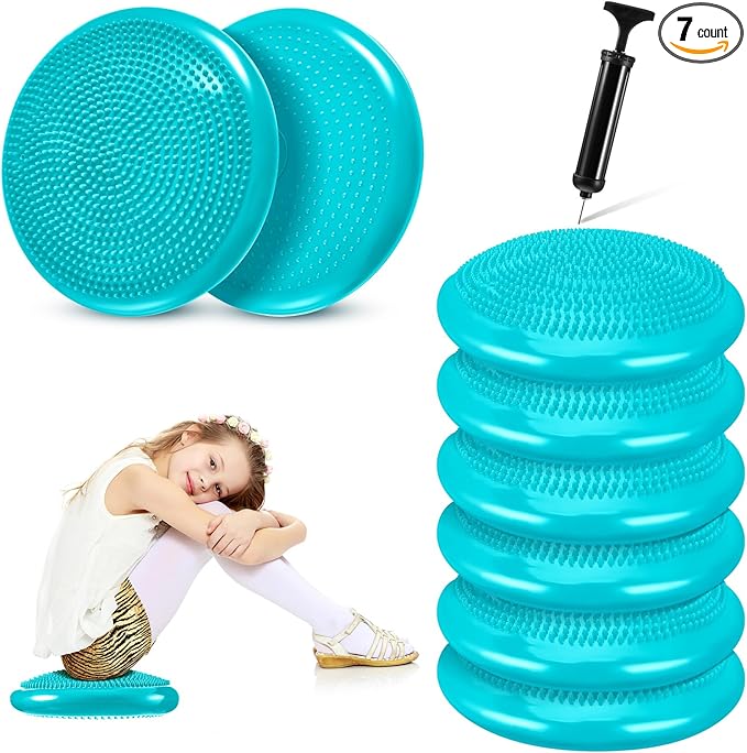 Amylove 6 Pcs Inflated Wobble Cushion Pump Wiggle Seat for Sensory Kids Flexible Seating Exercise Balance Disc Sensory Chair for Office School Home Equipment, Pump Included