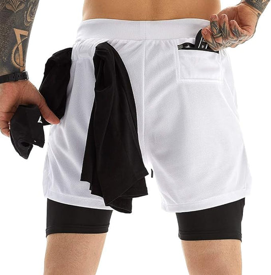 OEBLD Mens Athletic Shorts 2-in-1 Gym Workout Running 7'' Shorts with Towel Loop