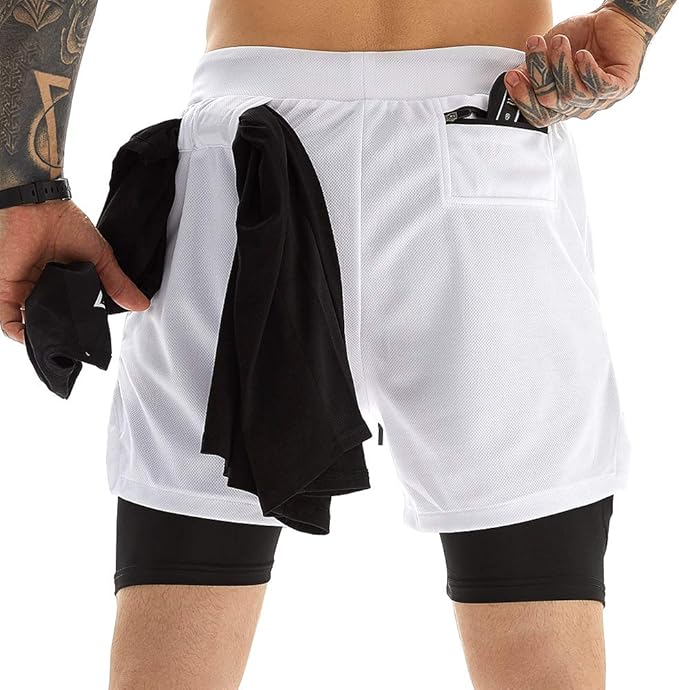 OEBLD Mens Athletic Shorts 2-in-1 Gym Workout Running 7'' Shorts with Towel Loop