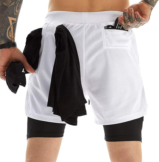 OEBLD Mens Athletic Shorts 2-in-1 Gym Workout Running 7'' Shorts with Towel Loop