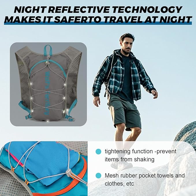 Running Hydration Vest Backpack, Lightweight Water Backpack with 2*2L Leakproof Hydration Bladder+2*Wrist Brace+1*Head Band, Hydration Backpack Running Vest for Hiking Biking Running for Women Men