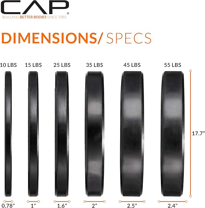 CAP Barbell 2-Inch Olympic Bumper Plate Weight Set 100-370 lbs