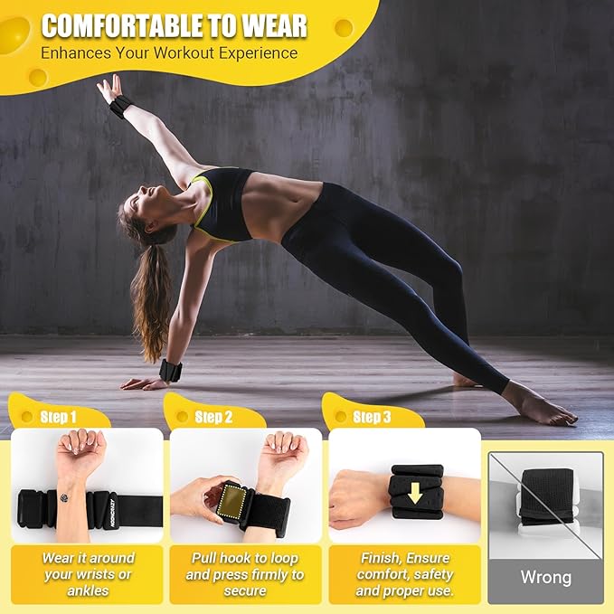 Wrist Ankle Weights Bangles 2lb for Women, Adjustable Silicone Pilates Weights Bracelet, Heavy Duty Fasteners Wearable Arm & Leg Weights for Yoga, Pilates, Barre, Walking and Gym (Set of 2)