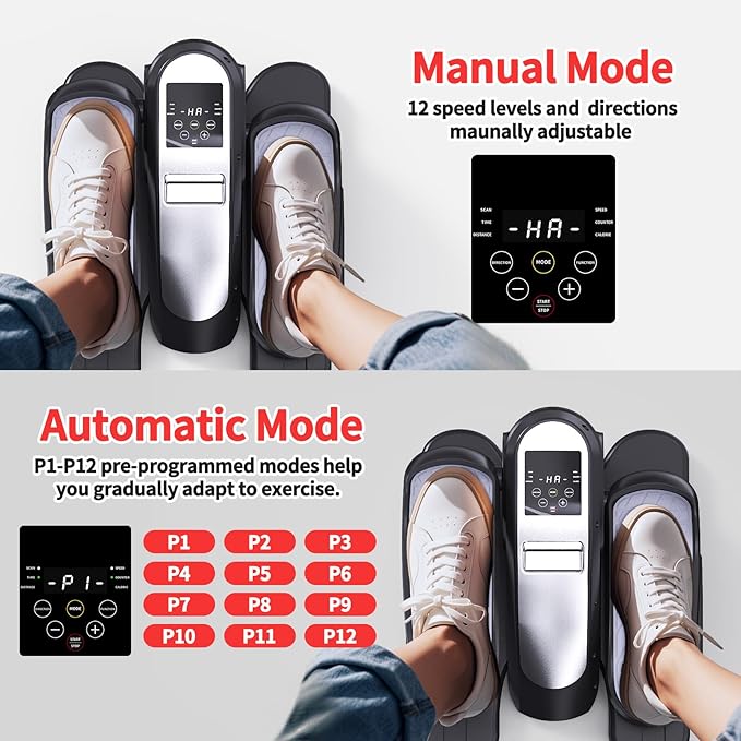 Under Desk Elliptical Exercise Machine with Remote Control & 12 Speeds, Quiet Elliptical Machine for Home Use, Ellipse Leg Exerciser as Seen on TV, Electric Leg Exerciser While Sitting for Seniors