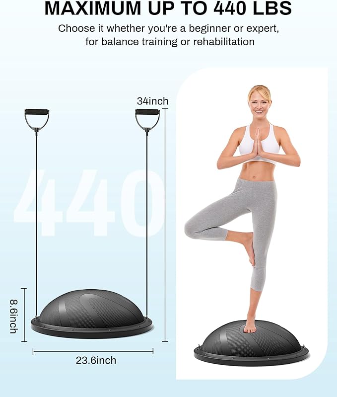 nonogo Half Balance Ball Trainer with Resistance Bands & Small Exercise Ball, Stability Ball for Core Strength, Full Body Workout, Yoga, Fitness, Physical Therapy