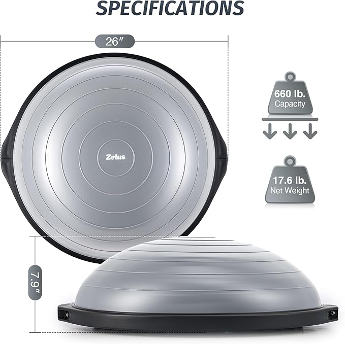 ZELUS 25in. Balance Ball 1500lb Inflatable 2 Bands,