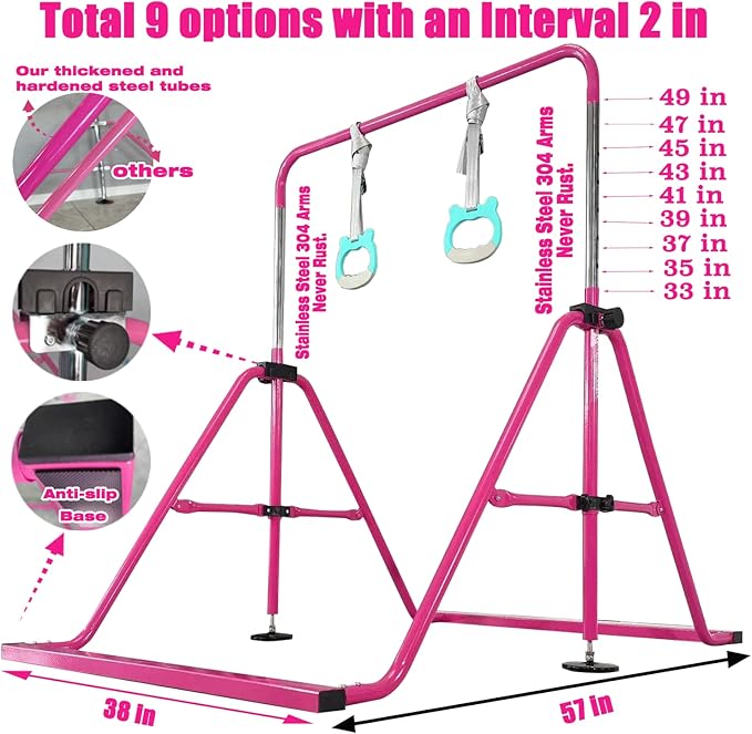 PreGymnastic Updated Folding Gymnastics Bar with Rings 3-10, Gymnastic