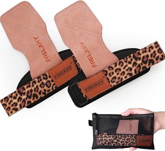 Frelaxy Lifting Wrist Straps Women and Men, Weight Lifting Grips with Cushion Wrist Loop, Double Layer Leather and Storage Pouch, Gym Workout Straps for Deadlift and Powerlifting