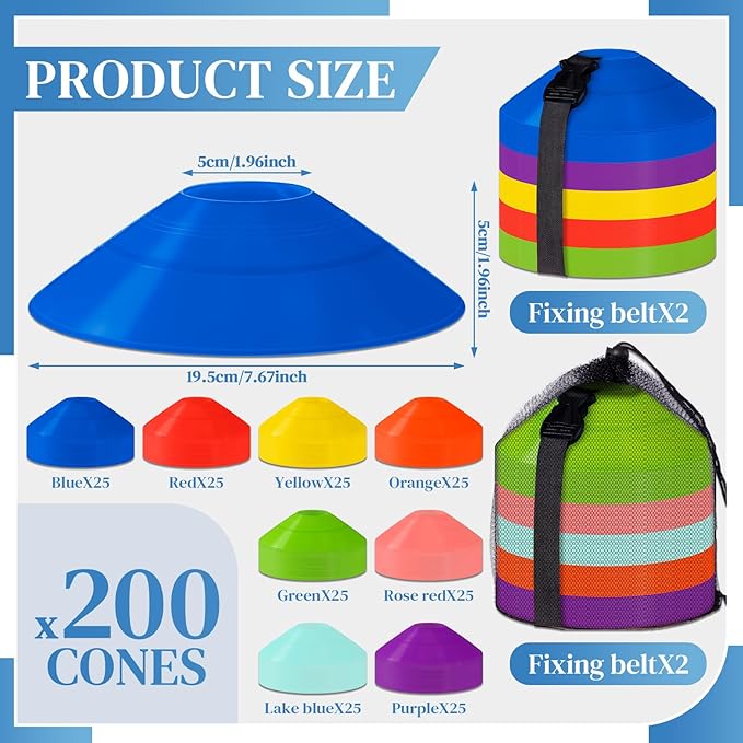 Sratte 200 Pcs Soccer Cones with Strap and