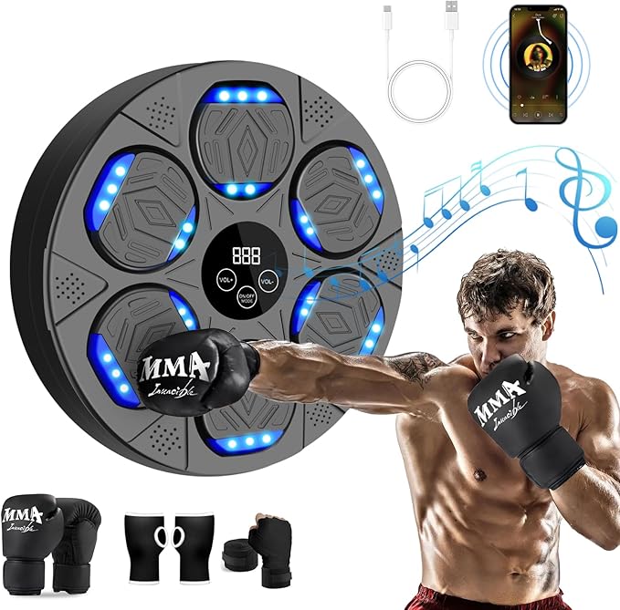 Smart Music Boxing Machine for Adults and Kids, Boxing Equipment with Boxing Gloves, Wall Mounted Electronic Punching Machine for Home Gym Workout Indoor