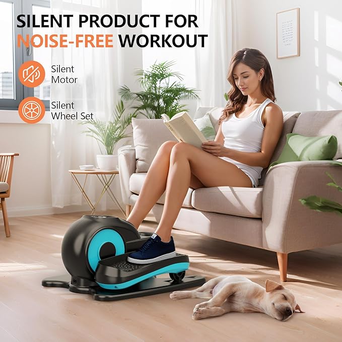 Under Desk Elliptical Electric – Seated Leg Exerciser for Seniors, Fully Assembled Pedal Machine with Remote Control, Free Footstraps & 10 Adjustable Speeds