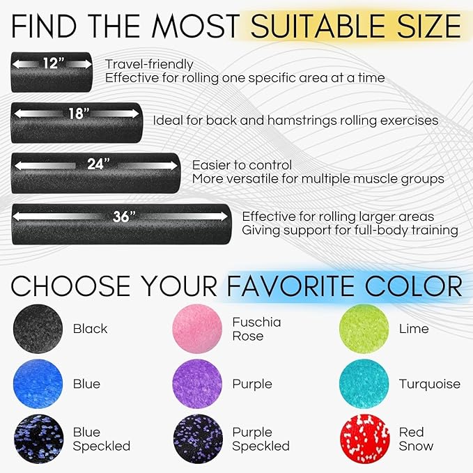 Yes4All High-Density Foam Roller for Back Pain Relief 12, 18, 18, 24, 24, 36 36 inch
