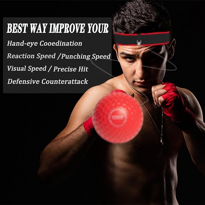 Boxing Reflex Ball for Kids and Adults,4 Levels Boxing Ball with 2 Adjustable Headbands,Boxing Equipment Punching Ball Great for Hand Eye Coordination Punching Speed and Fight Reaction