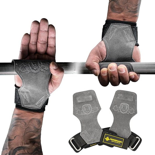 MANUEKLEAR Gym Straps Weight Lifting, Double Leather Lifting Straps for Men Deadlift with Cushion Wrist Loop, Gym Lifting Wrist Wraps for Weightlifting