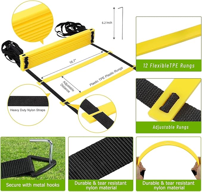 Soccer Agility Training Equipment Set 20Ft Agility 12 Cones,