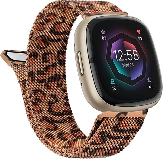 Vanjua Metal Band for Fitbit Sense 2 / Sense Bands, Fitbit Versa 4 / Versa 3 Bands Women Men, Stainless Steel Mesh Magnetic Replacement Bracelet Strap Compatible for Fitbit Sense 2 / Versa 4 Smartwatch