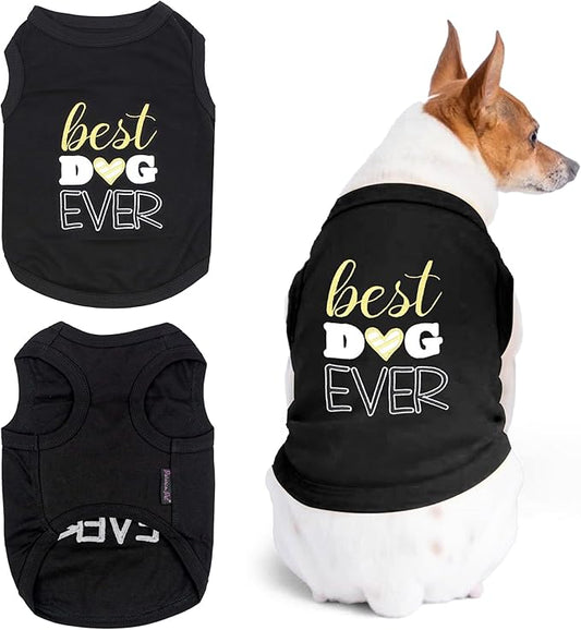Parisian Pet Dog Tshirt - Embroidered “ Best Dog Ever “ Tank Top - Pure Cotton and Lightweight Pet Vest - Sleeveless Black Tee Shirts - Machine Washable Shirt for Small Dogs - XS