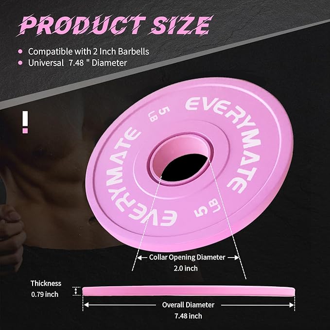 Pink Weight Plates 10LB 15LB 25LB 35LB 45LB Olympic Bumper Plates Grip Weight Plates for Strength Training & Crossfit Steel Inserts Weight Plates Fit 2" Barbells Virgin Rubber Weights