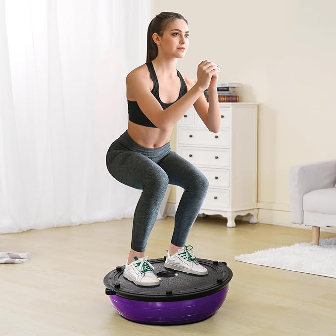 VEVOR Half Exercise Ball Trainer, 23/26 inch Balance Ball Trainer, 1500lbs Capacity Stability Ball, Yoga Ball with Resistance Bands & Foot Pump, Strength Fitness Ball for Home Gym Full Body Workout Black