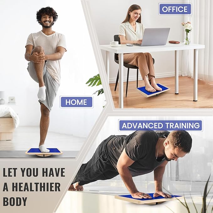 Professional Balance Board for Adults - Anti-Slip 350LBS Wobble Board for Physical Therapy, Standing Desk, Core Strength - Wooden Rocker Board