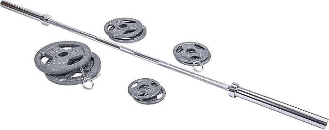 Signature Fitness Cast Iron Olympic 2-Inch Weight Plates Including 7FT Olympic Barbell, 130-Pound, 300-Pound or 325-Pound Set, Multiple Packages