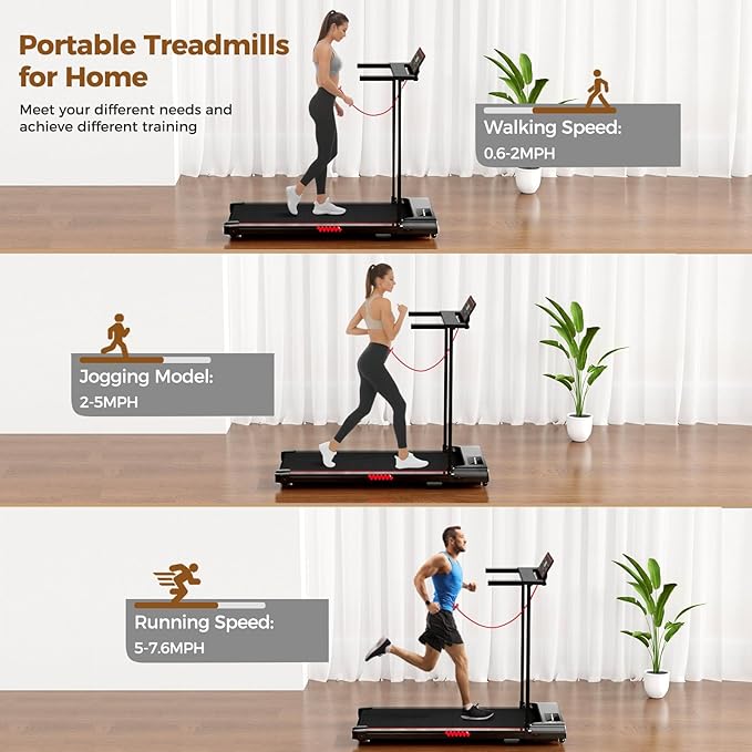 Portable Treadmill with Handle, 3.0HP Walking Pad Treadmill, Electric Compact Treadmills,Treadmills for Home Small Space with 12 Preset Programs, Walking Pad with Handle,300 LBS Capacity