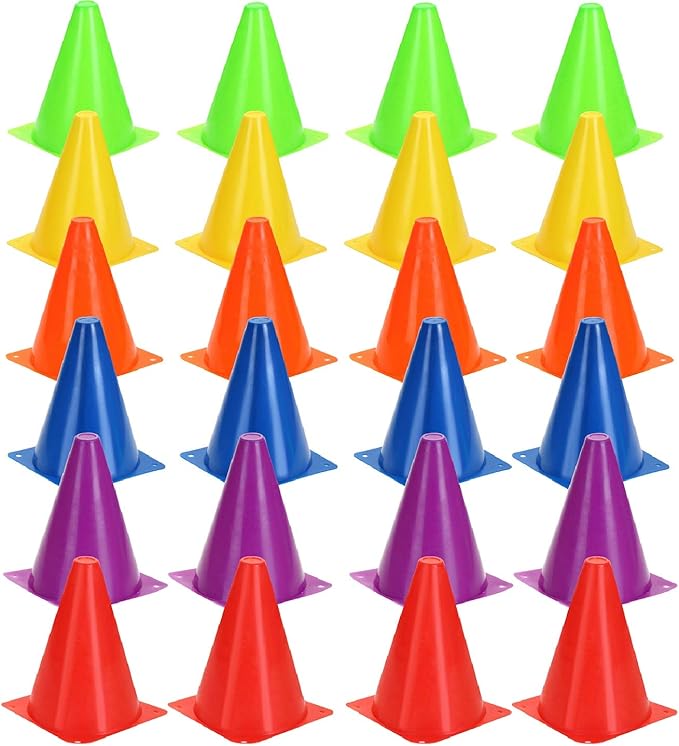 Training Plastic Traffic Cones Set - Indoor Outdoor (Multicolor,24 Pack,7 Pack,7 Inch)
