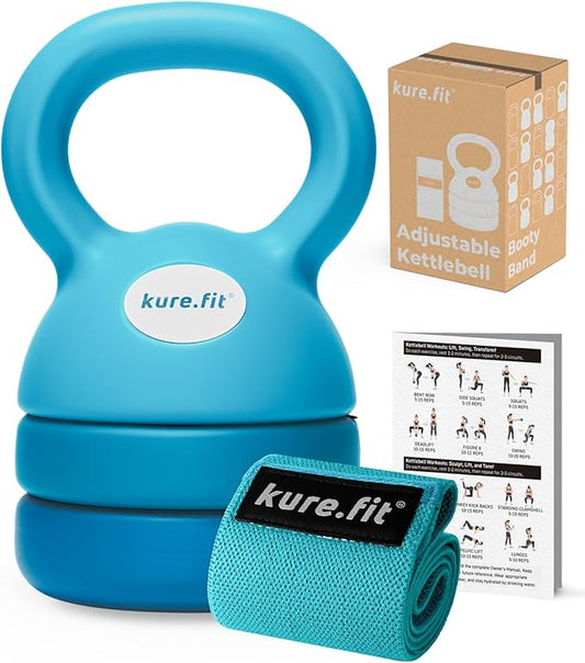 Adjustable Kettlebell | 5 lb - 12 lb | Kettlebell Weights Set for Home Gym | Full-Body Workouts, Strength Training, Weight Loss | Fabric Booty Band | Beginners & Women
