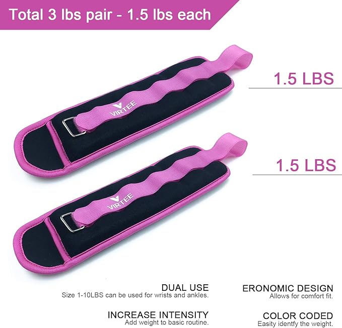 Ankle/Wrist Weights for Women, Men, Kids - Arm Leg Weights Set with Adjustable Strap - Running, Jogging, Gymnastic, Physical Therapy, Fitness - Choice of 1 lb 2 lbs 3 lbs 4 lbs 6 lbs 8 lbs 10 lbs