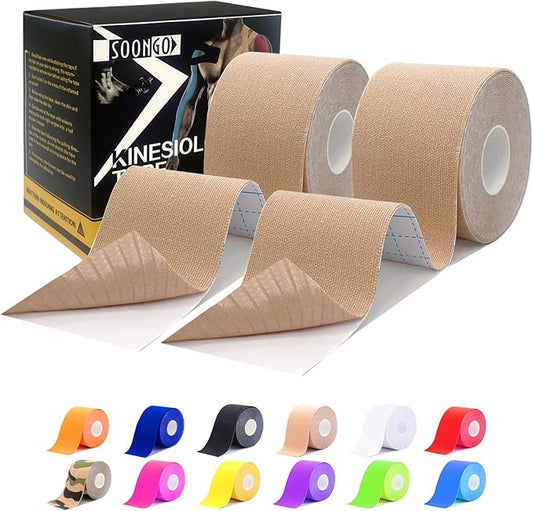 Kinesiology Tape Pro 2 Rolls, 2 Inch High Elasticity Sports Tape Therapeutic Pain Relief–Physio Tape for Muscle Recovery & Joint Support, Waterproof & Hypoallergenic & Breathable–Beige