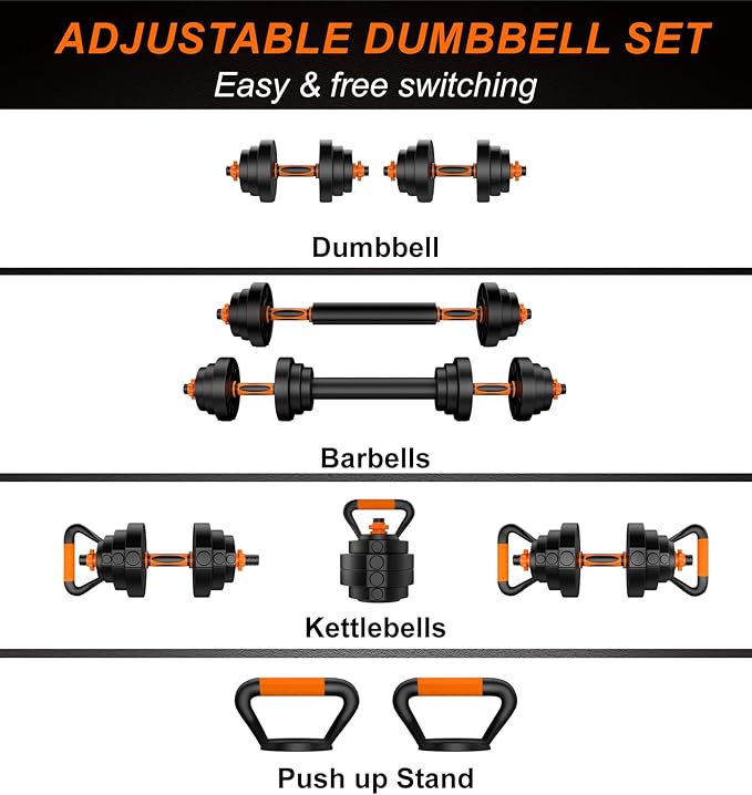 44LB Adjustable Dumbbelsll Set of 2 4 in 1, Barbell