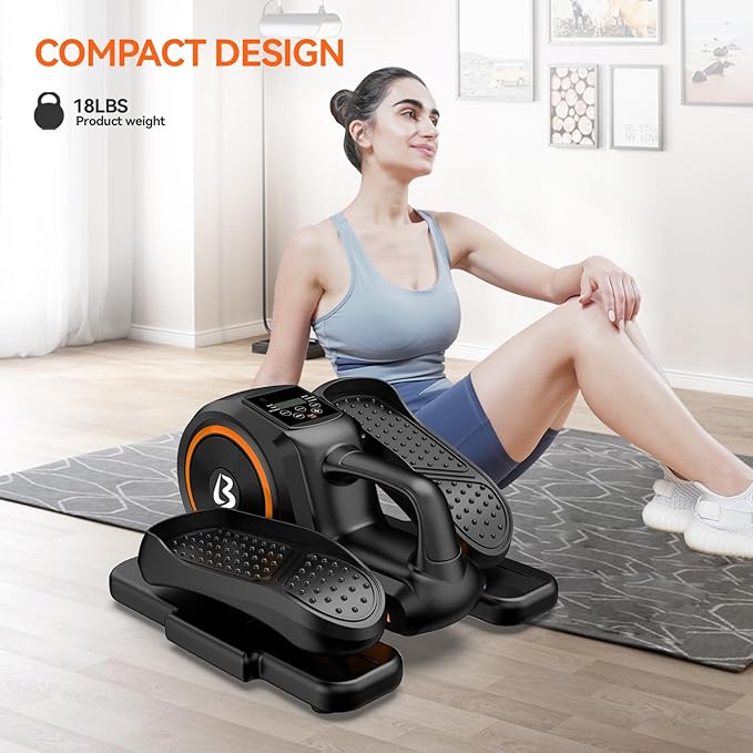 pooboo Under Desk Elliptical Machine, Ellipse Leg Exerciser for Seniors Fully Assembled, Portable & Quiet Electric Seated Pedal Exerciser with Remote Control & LCD Display