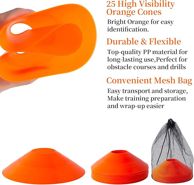 Football Goalie Cones Set with Carrying Bag 25 Pieces,
