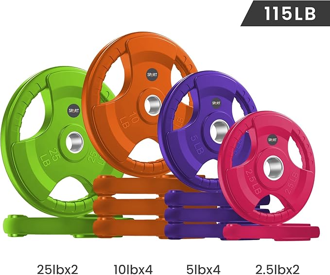 SPART 2-Inch Color Rubber Coated Olympic Grip Plate 2.5LB/5LB/10LB/25LB/35LB/45LB, Two