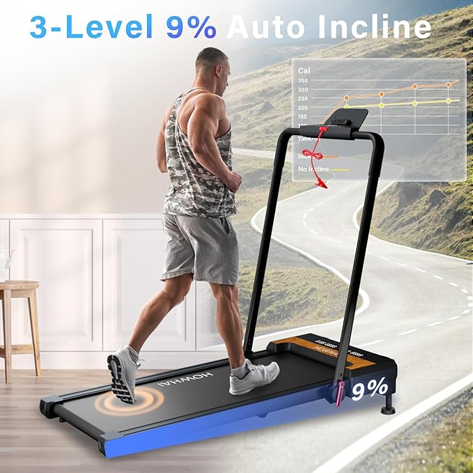 Treadmill with Incline, Walking Pad Foldable Treadmills for Home with 2.5HP, Speed 6.2-7.6MPH Walking Pad with Handle Bar, Remote Control and LED Display