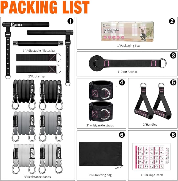 Pilates Bar Kit with Resistance Bands,Pilates Bar with Stackable Bands Workout Equipment for Legs,Hip,Waist and Arm,Exercise Fitness Equipment for Women & Men Home Gym Yoga Pilates