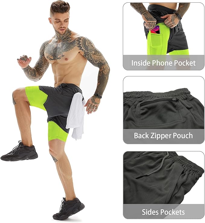 OEBLD Mens Athletic Shorts 2-in-1 Gym Workout Running 7'' Shorts with Towel Loop