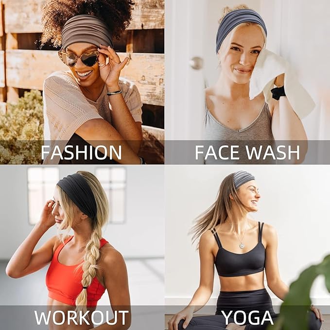 Wide Headbands for Women Non Slip Thick Large Head Bands for Women's Hair, Cloth Fabric Stretchy Hair Bands for Yoga Workout