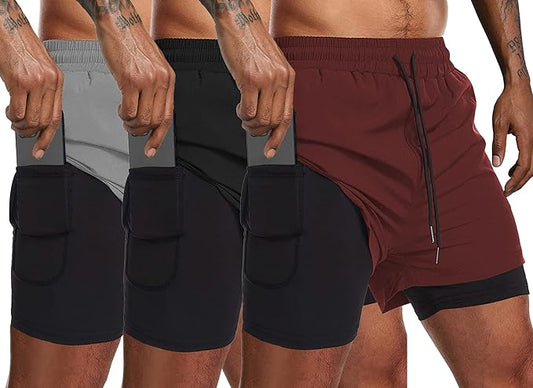 COOFANDY Men's 2 Pack Running Shorts 2 in 1 Workout Shorts Quick Dry Gym Training Athletic Jogger with Phone Pockets